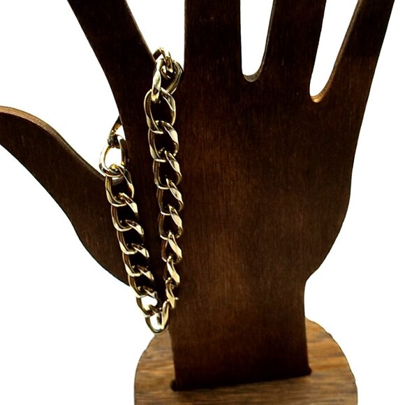 Gold-tone Curb Link Bracelet 8" Fold-over Clasp - Picture 3 of 7